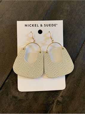 Nickel & Suede Cream Chevron Hoop Earrings
